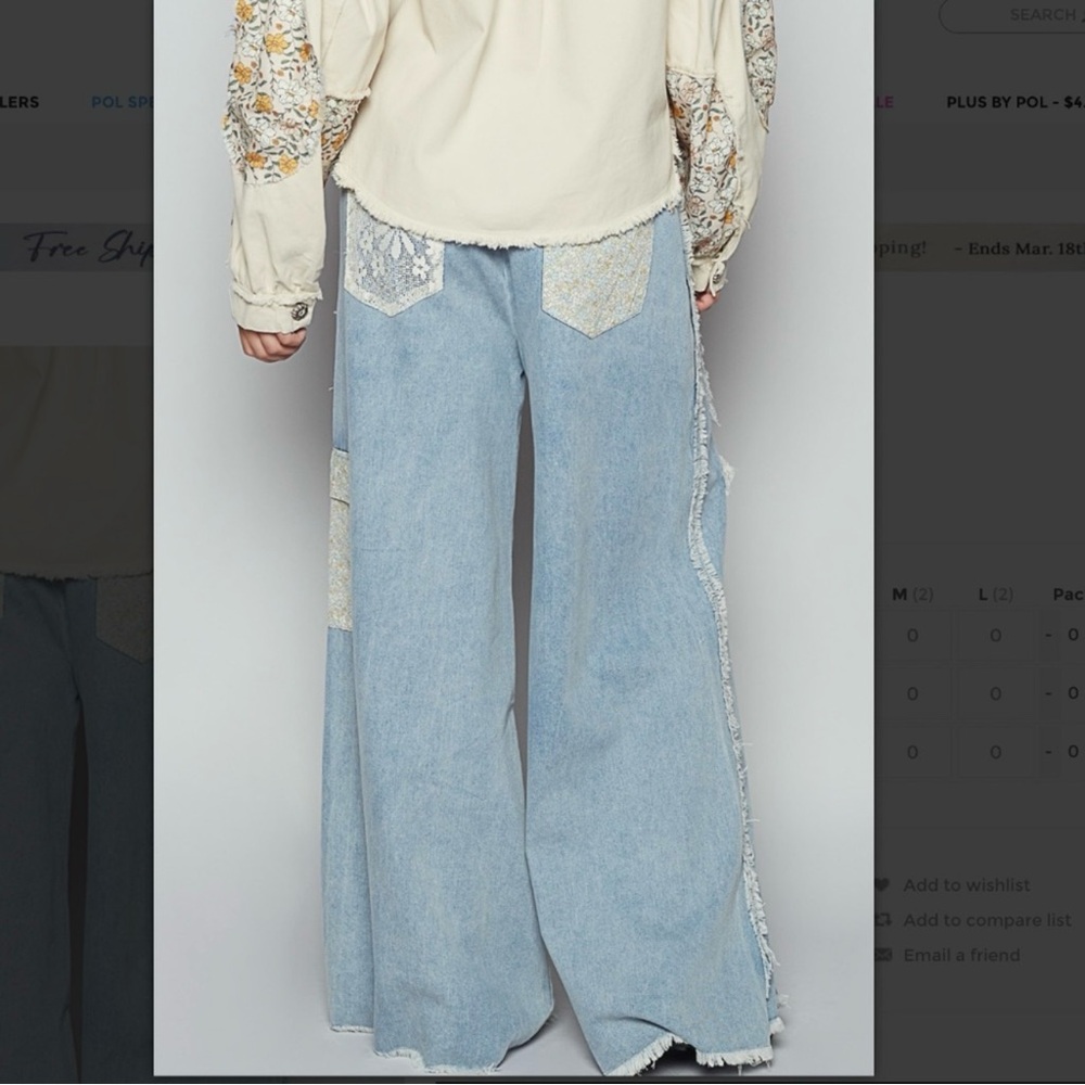 NEW - POL Light Blue Lace Star Patchwork Wide Leg Jeans - Picture 4 of 5